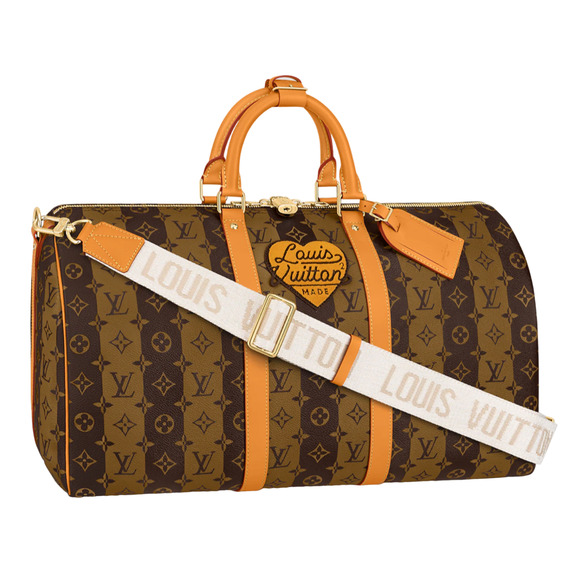 Louis Vuitton Keepall Bandouliere 50 Nigo Brown Stripe Monogram Heart Travel Bag - Picture 1 of 12